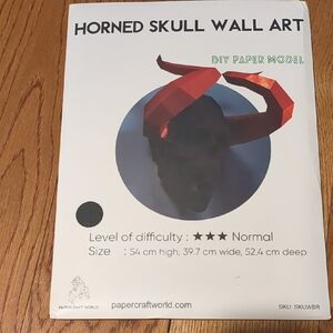 NWT Horned Skull Wall Art DIY Paper Model - Black and Red